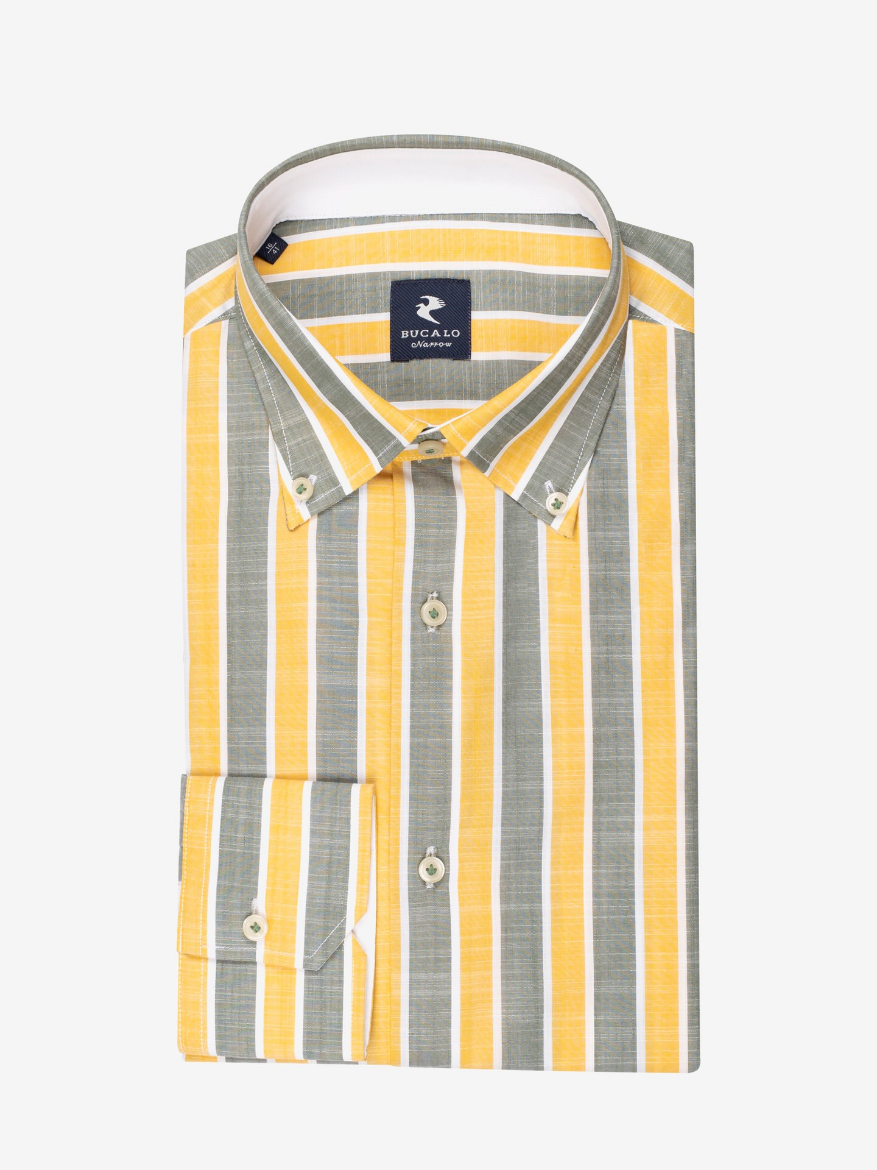 Imagen de Camisa de rayas bicolor de algodón flameado