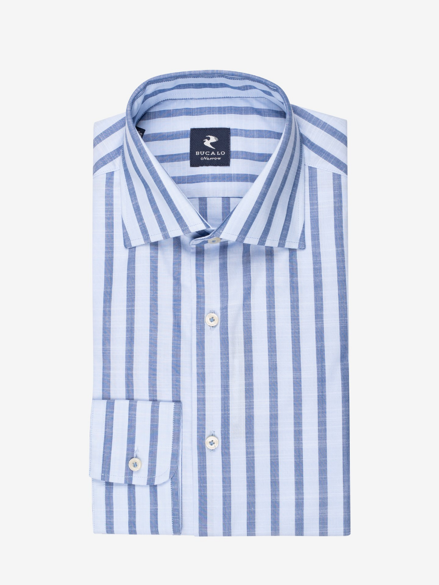 Imagen de Camisa de rayas bicolor de algodón flameado